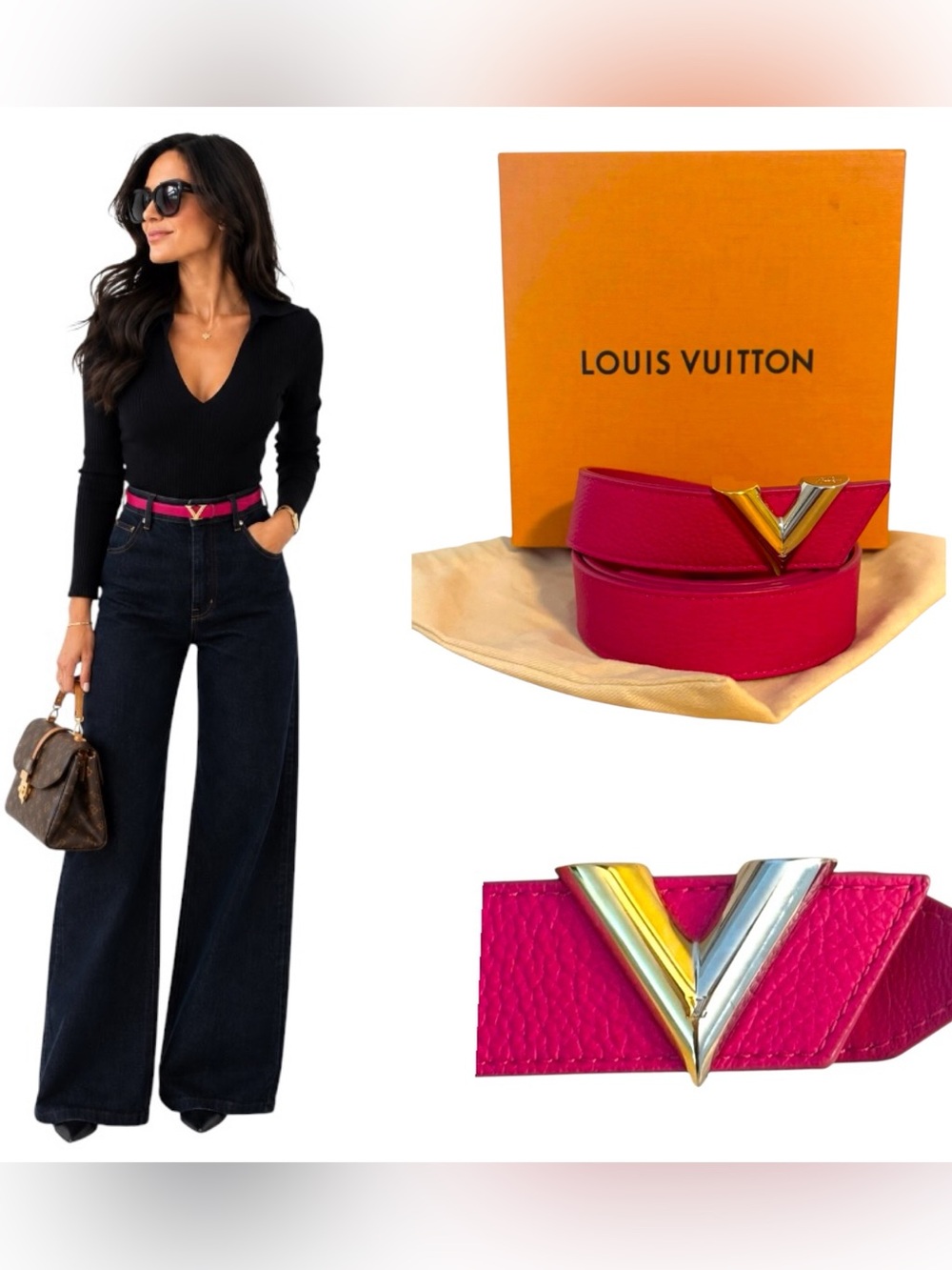 Louis Vuitton Pink Taurillon Essential Silver and Gold V Belt - Size 85/34